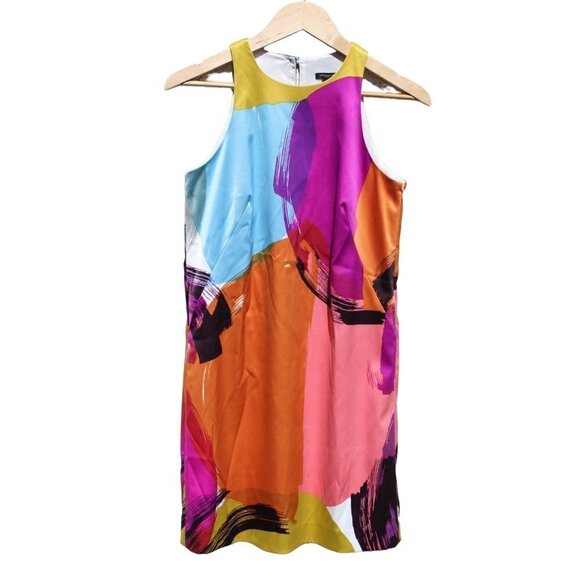 NWT ANN TAYLOR Abstract Cocktail Modern Art Mini Satin Dress Size 6 Multicolor - Picture 8 of 13